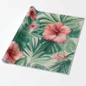 Papier Cadeau Hibiscus Tropical & Monstera (Déroulé)