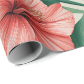 Papier Cadeau Hibiscus Tropical & Monstera (Coin rond)