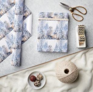 Papier Cadeau Hibou Blanc Magie d'Hiver