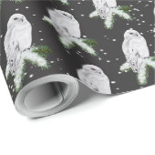 Papier Cadeau Hibou blanc sur pin (Coin rond)