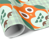 Papier Cadeau Hibou orange mignon (Coin rond)