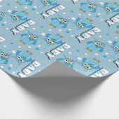 Papier Cadeau Hiboux bleu-clair de point de polka de bébé (Coin)