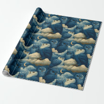 Hiboux bleus et nuages de nuit étoilée pour la fêt
