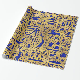 Papier Cadeau Hiéroglyphe égyptien Lapis Lazuli et Gold