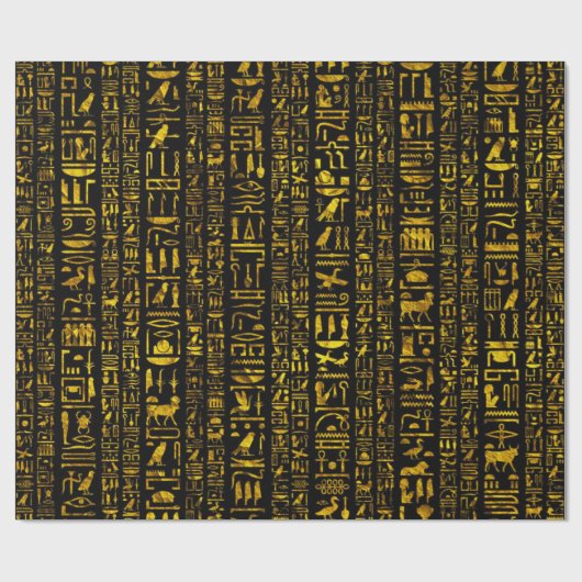 Papier Cadeau Hiéroglyphes égyptiens anciens découpage en or noi (Plat)
