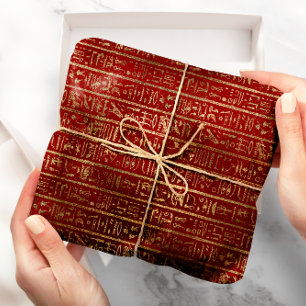 Papier Cadeau Hiéroglyphes égyptiens Gold Foxier Bordeaux Luxe
