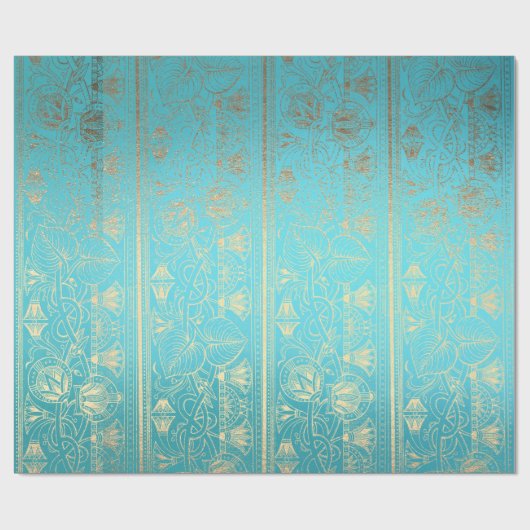 Papier Cadeau Hiéroglyphes égyptiens Gold Foxier Turquoise Océan (Plat)