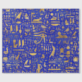 Papier Cadeau Hiéroglyphes égyptiens - Lapis Lazuli et Gold (Plat)