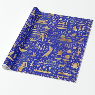Papier Cadeau Hiéroglyphes égyptiens - Lapis Lazuli et Gold