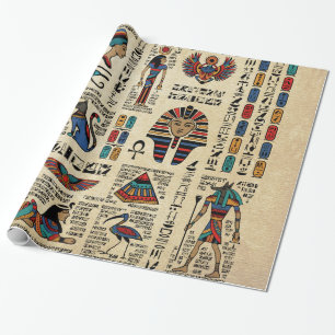 Papier Cadeau Hiéroglyphes et divinités égyptiens sur papyrus