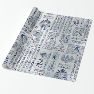 Papier Cadeau Hiéroglyphes et ormeau égyptiens de divinités sur
