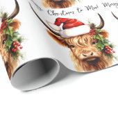 Papier Cadeau Highland Cow Festive Farm Joyeux Noël à MOO (Coin rond)