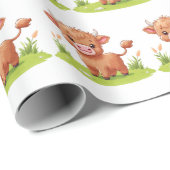 Papier Cadeau Highland Cow fête d'anniversaire (Coin rond)