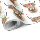 Papier Cadeau Highland Cow Rustic Christmas Wrapper Paper (Coin rond)
