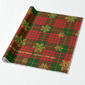 Papier Cadeau Highland Noel Tartan Gold Snowflake Personnalisé (Déroulé)