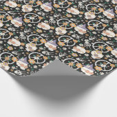 Papier Cadeau Hippie Halloween Skulls et Fleurs Motif (Coin)