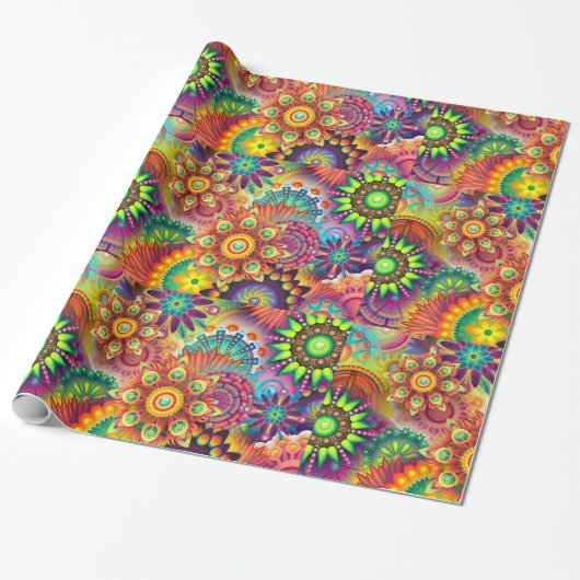 Papier Cadeau Hippie Super Techno Psychedelic Thunder_Cove (Déroulé)