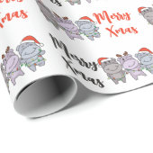 Papier Cadeau Hippo Animaux de Noël mignons Hippopotames vacance (Coin rond)