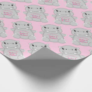 Papier Cadeau Hippo Baby shower rose