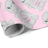 Papier Cadeau Hippo Baby shower rose (Coin rond)