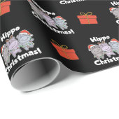 Papier Cadeau Hippo Christmas Animals Cute Hippos Merry (Coin rond)