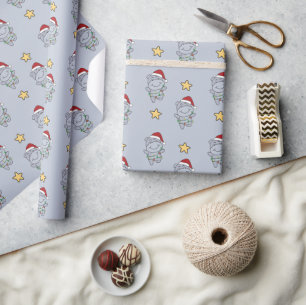 Papier Cadeau Hippo Noël Animaux d'hiver Hippopotames Enveloppem