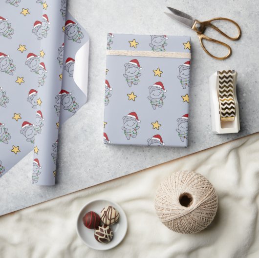 Papier Cadeau Hippo Noël Animaux d'hiver Hippopotames Enveloppem (Artisanat)