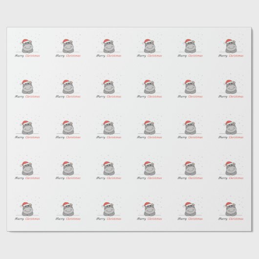 Papier Cadeau Hippo Noël Neige hiver Animaux Hippopotames (Plat)