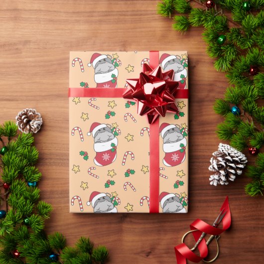 Papier Cadeau Hippo Noël Neige hiver Animaux Hippopotames (Cadeau de vacances)