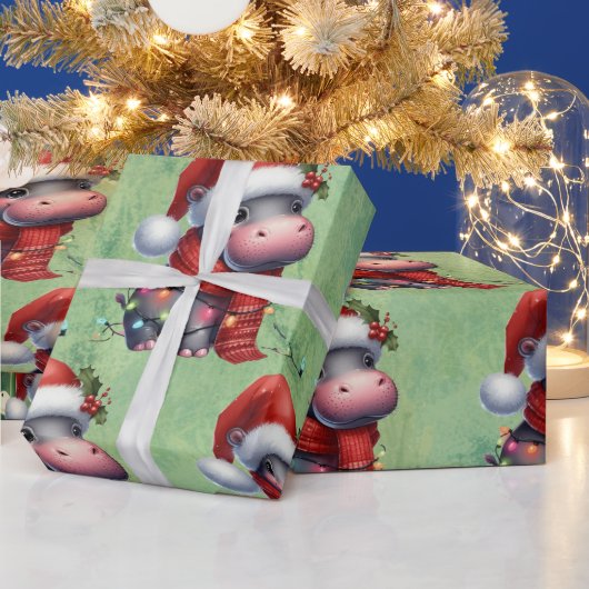 Papier Cadeau Hippo Thème de Noël pour Amoureux des animaux (Vacances)