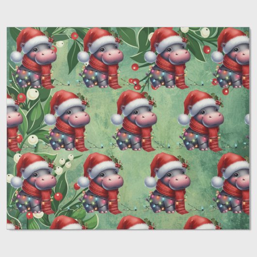 Papier Cadeau Hippo Thème de Noël pour Amoureux des animaux (Plat)