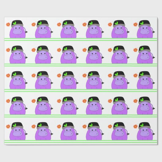 Papier Cadeau Hippo violet conception d'anniversaire (Plat)