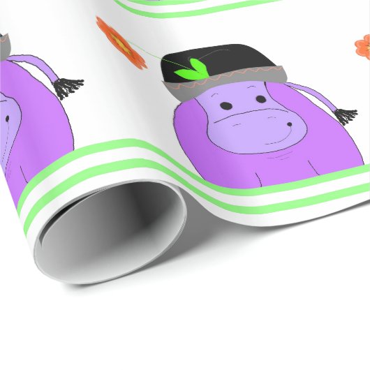 Papier Cadeau Hippo violet conception d'anniversaire (Coin rond)