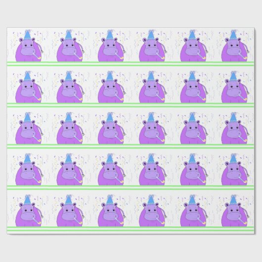 Papier Cadeau Hippo violet conception d'anniversaire (Plat)