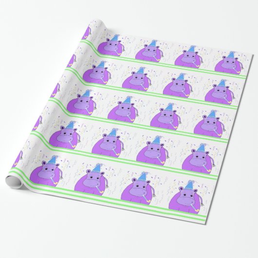 Papier Cadeau Hippo violet conception d'anniversaire (Déroulé)