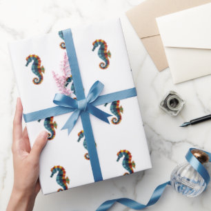 Papier Cadeau Hippocampe Coloré Mignon Sous La Mer Nautique
