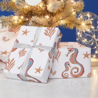 Papier Cadeau Hippocampe Coloré Motif Océan