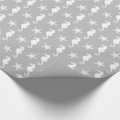 Papier Cadeau Hippocampe et étoiles de mer - blanc sur le gris (Coin)