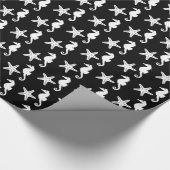 Papier Cadeau Hippocampe et étoiles de mer - blanc sur le noir (Coin)