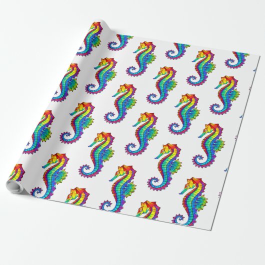 Papier Cadeau Hippocampe polygonal arc-en-ciel (Déroulé)
