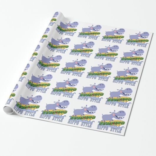 Papier Cadeau Hippopotame de surfer (Déroulé)