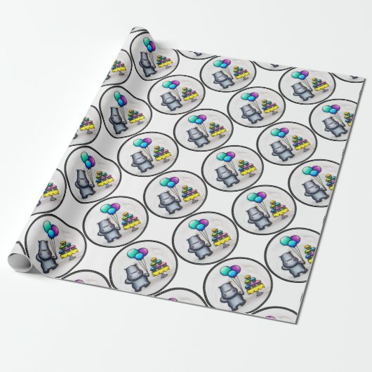 Papier Cadeau Hippopotame doux (Déroulé)