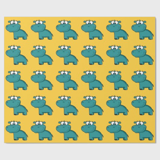 Papier Cadeau Hippopotame heureux bleu (Plat)