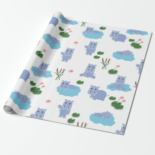 Papier Cadeau Hippopotame Mignon Motif Hippopotame