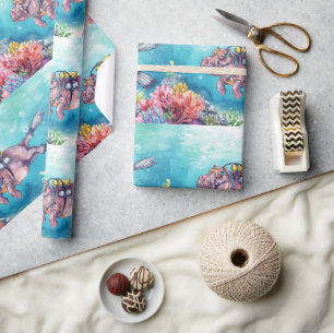 Papier Cadeau Hippopotame plongeur sous l'eau 