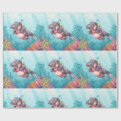 Papier Cadeau Hippopotame plongeur sous l'eau (Plat)
