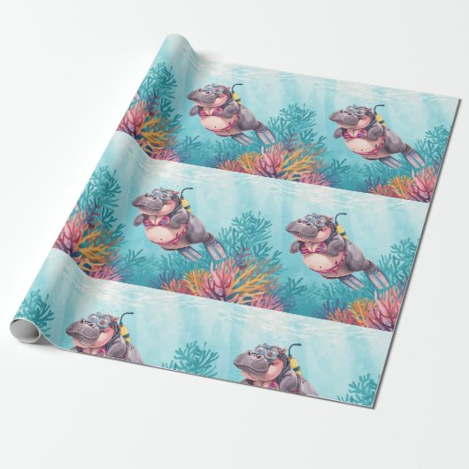 Papier Cadeau Hippopotame plongeur sous l'eau (Déroulé)