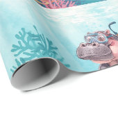 Papier Cadeau Hippopotame plongeur sous l'eau (Coin rond)