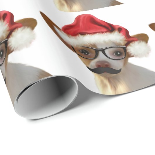 Papier Cadeau Hipster Chihuahua Papier à envelopper Noël (Coin rond)