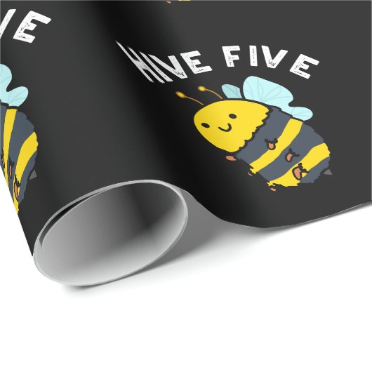 Papier Cadeau Hive Cinq Funky High Cinq Bee Pun Dark BG (Coin rond)